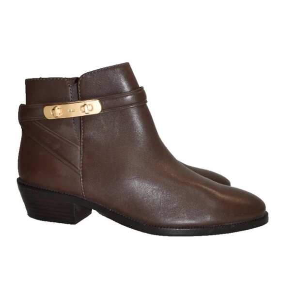 $350 COACH Coleen Bootie MOTO EDGY RICH LEATHER GOLD LOGO ZIP 7 (MG10) - Picture 2 of 8